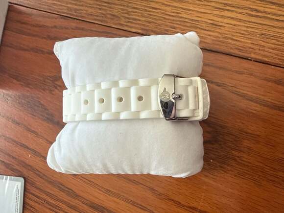 MICHELE Womens Tahitian Watch 39mm Silver, Stainless Steel, White Silicone Strap - Picture 11 of 16